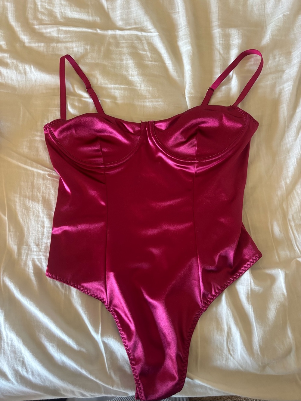 Satin Underwire Bodysuit - Hot Pink